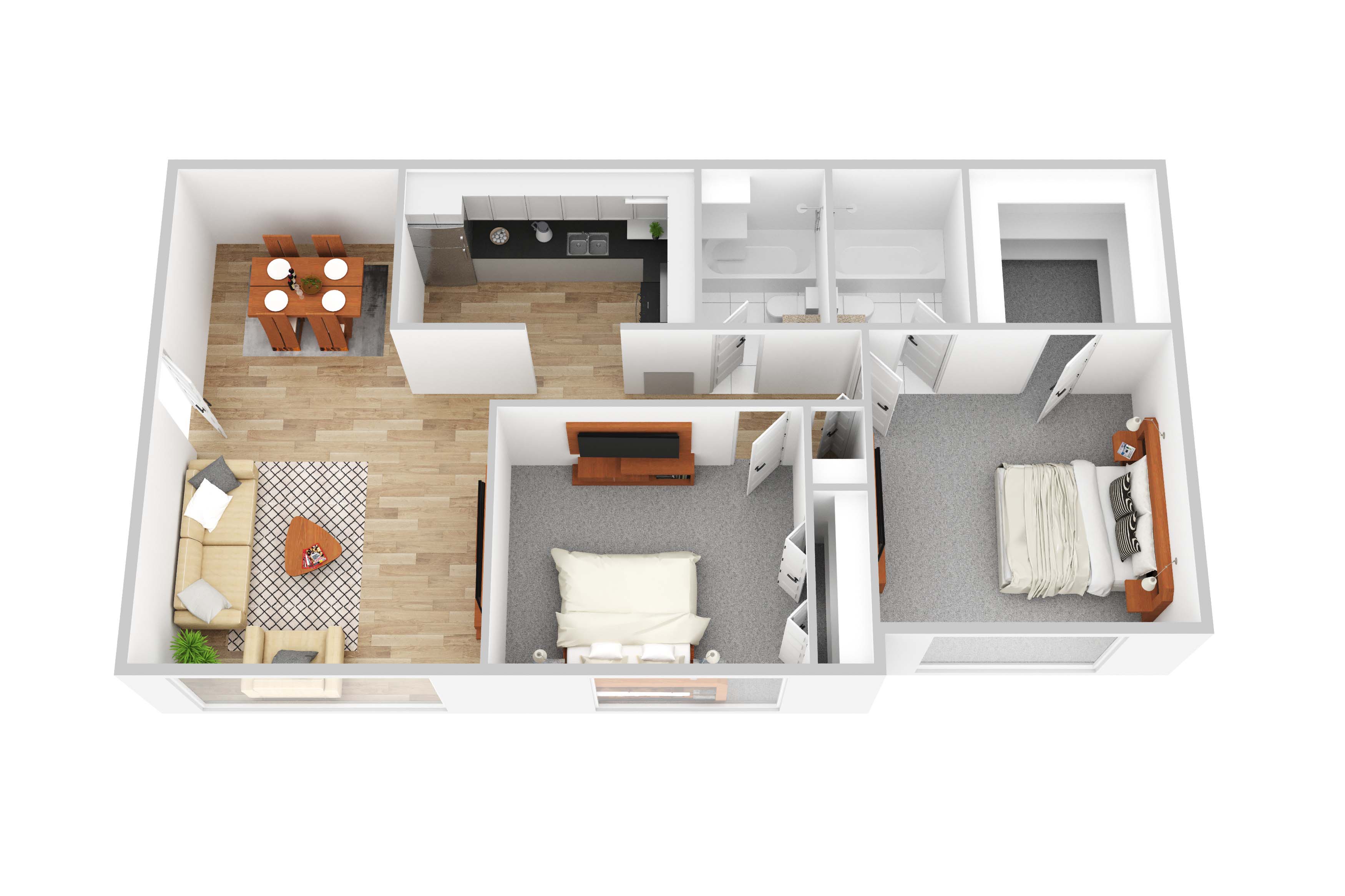Floor plan for 2 beds, 2 baths, 900 sqft